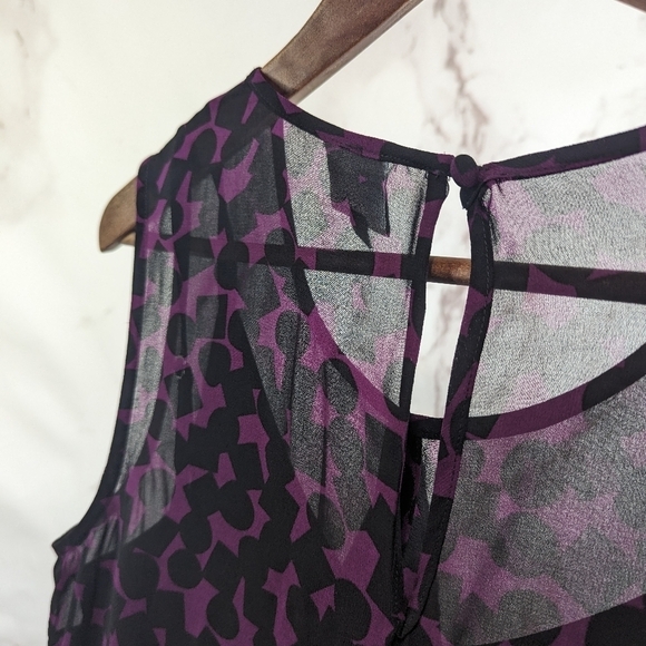 Cabi Dress Womens Small Purple Black Tank Blouson Chiffon Going Out Print 3876 - Picture 5 of 10